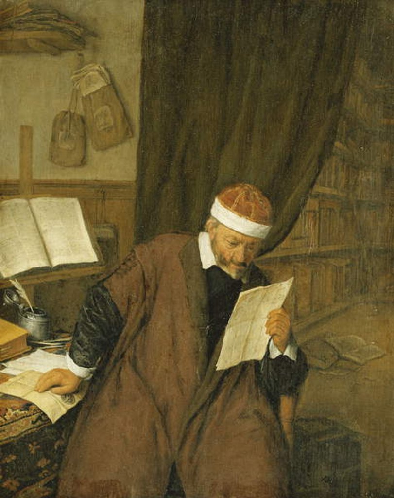 Detail of A Lawyer Seated at a Desk Reading a Letter, a Library Beyond, 1668 by Adriaen Jansz. van Ostade