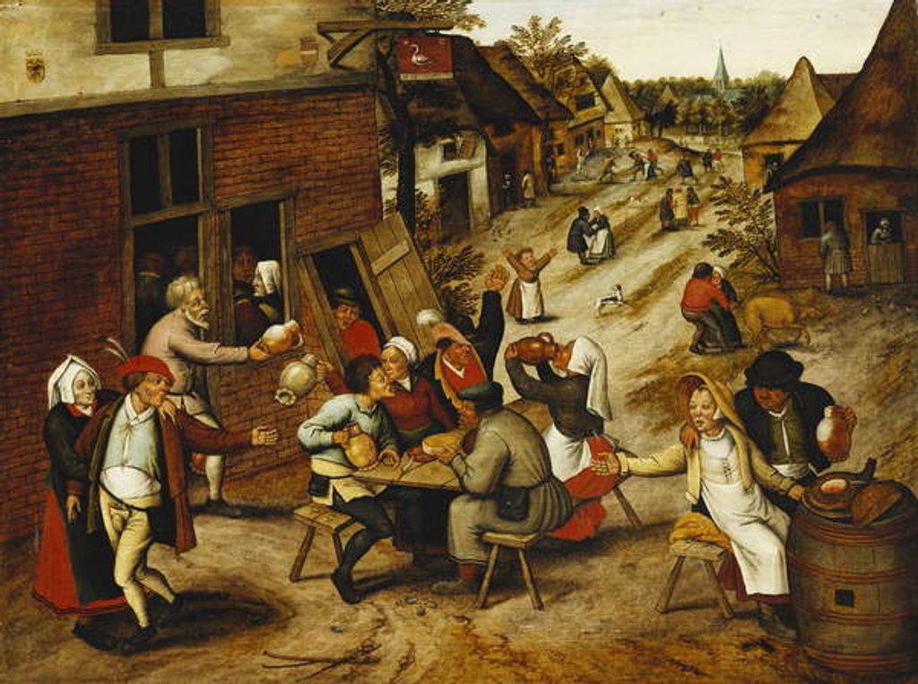 Detail of Peasants Merrymaking Outside the Swan Inn in a Village Street, 1630 by Pieter the Younger Brueghel