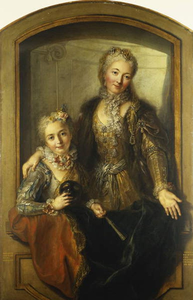 Detail of Portrait of Madame Dupille and Her Daughter, Mid-Body, Dressed in Ball Gowns in a Window, 1733 by Antoine Coypel