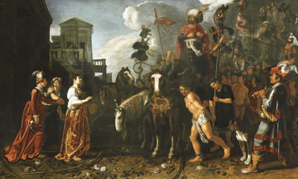 Detail of Jephthah Welcomed Home from the Battlefield by His Daughter by Pieter Lastman