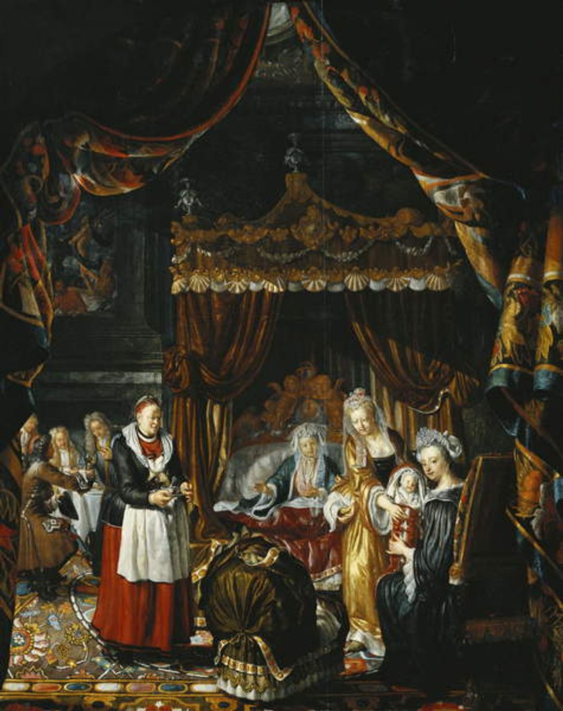 Detail of A Sumptuous Interior with a Family Celebrating the Birth of a Child by Matthys Naiveu