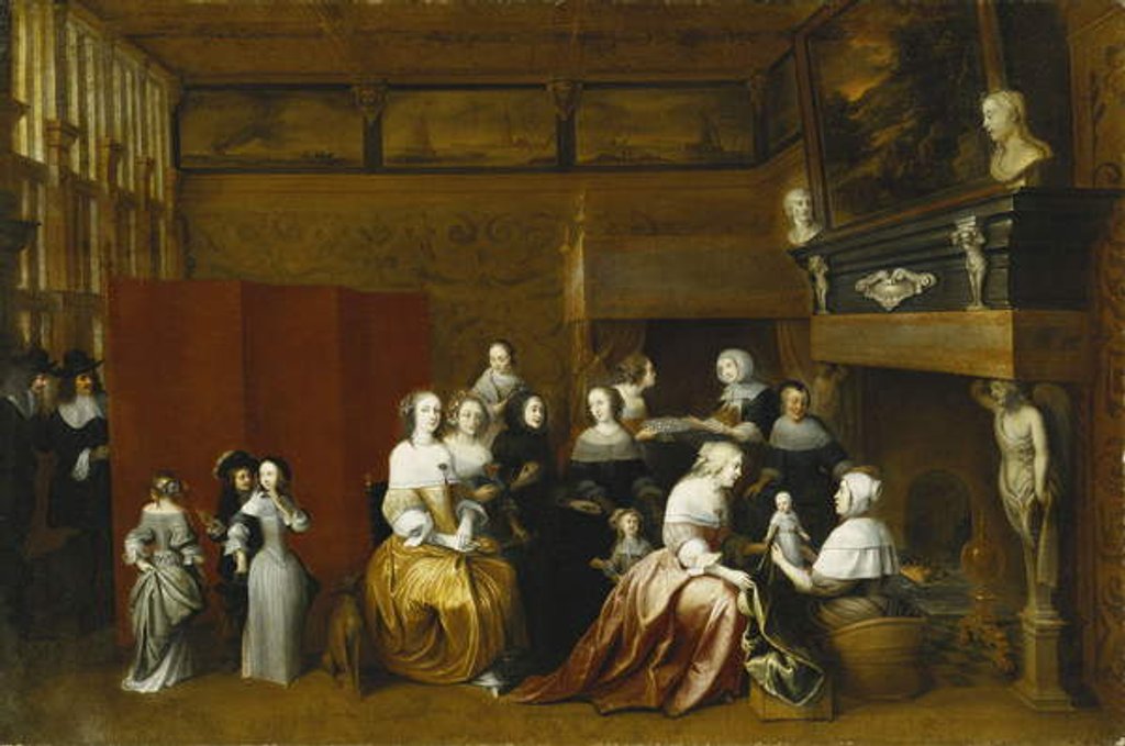 Detail of Ladies Celebrating the Birth of a Child, and Gentlemen Looking on from Behind a Screen, in an Interior, by Hieronymus Janssens
