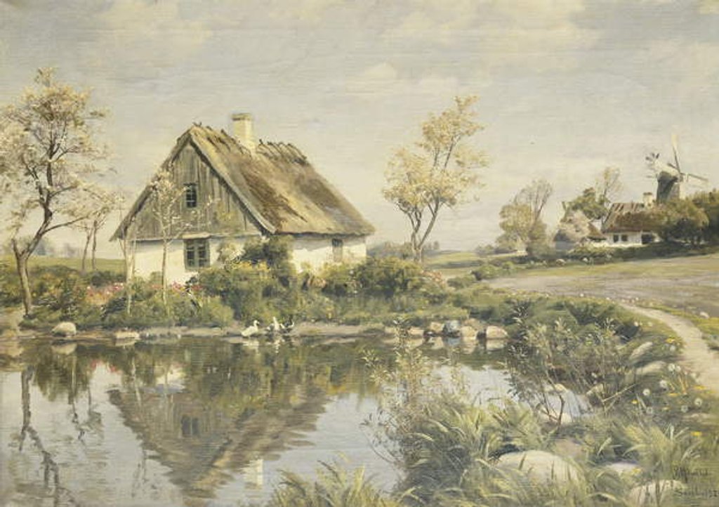 Detail of A Cottage by a Pond, 1925 by Peder Monsted