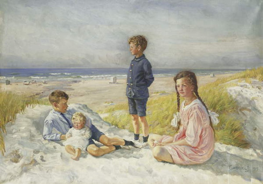 Detail of Erik, Else, Ove and Birthe Schultz on a Beach, 1919 by Gabriel Oluf Jensen
