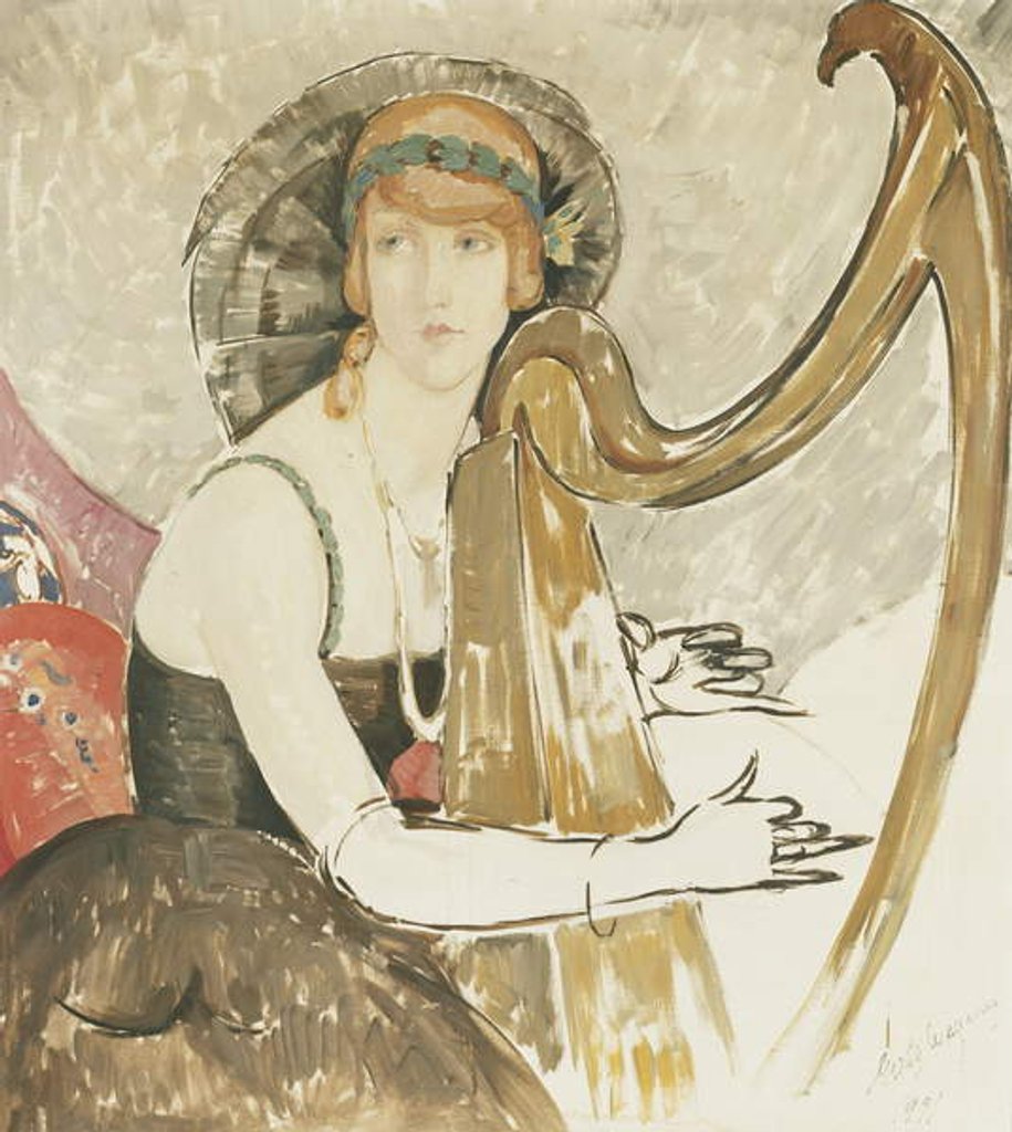 Detail of A Lady Playing a Harp, 1921 by Gerda Marie Frederike Wegener
