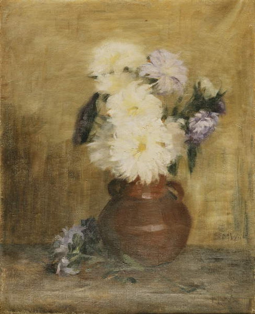 Detail of Asters in a Stoneware Jug on a Table by Maria Wiik