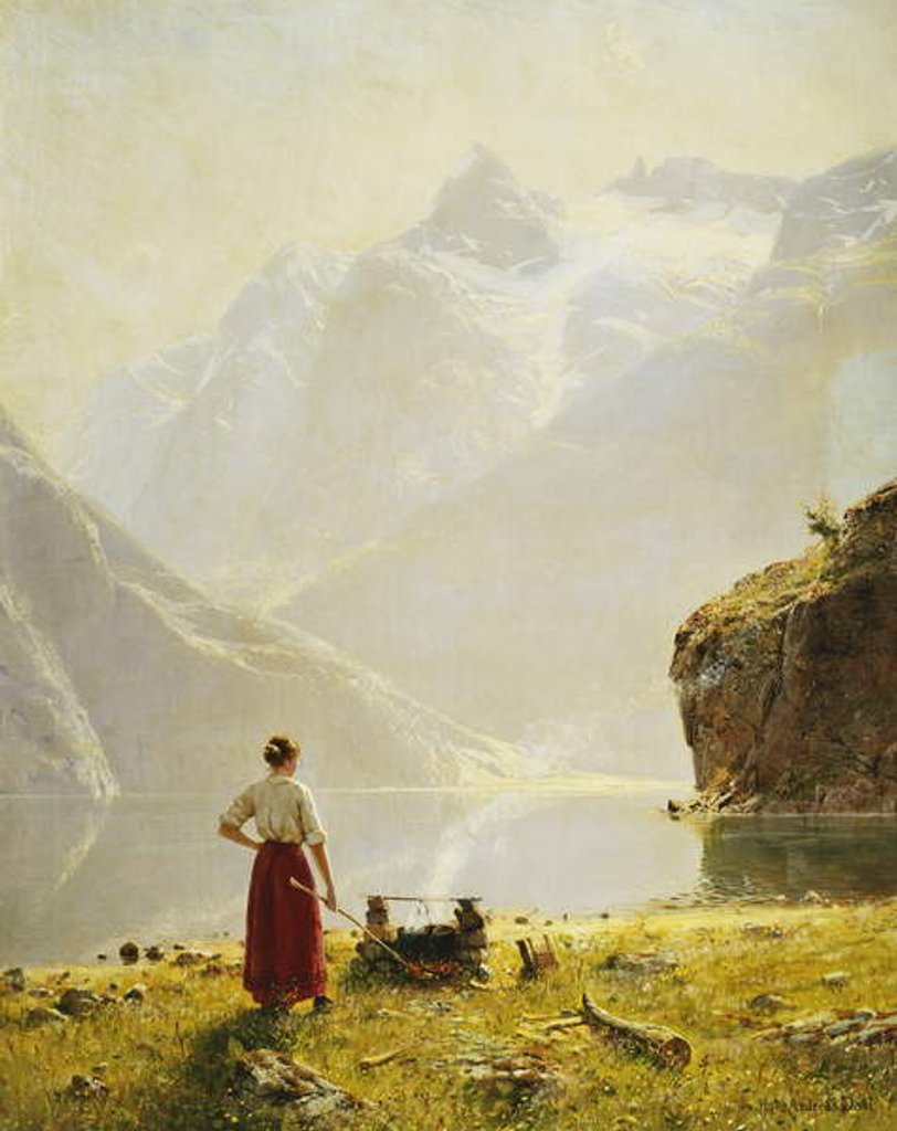 Detail of A Summer Day on a Norwegian Fjord by Hans Dahl