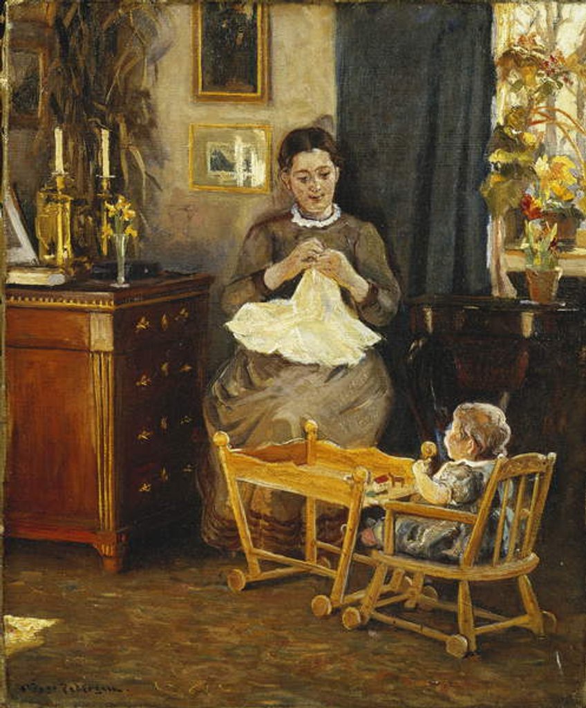 Detail of An Interior with a Mother and Child by Viggo Pedersen