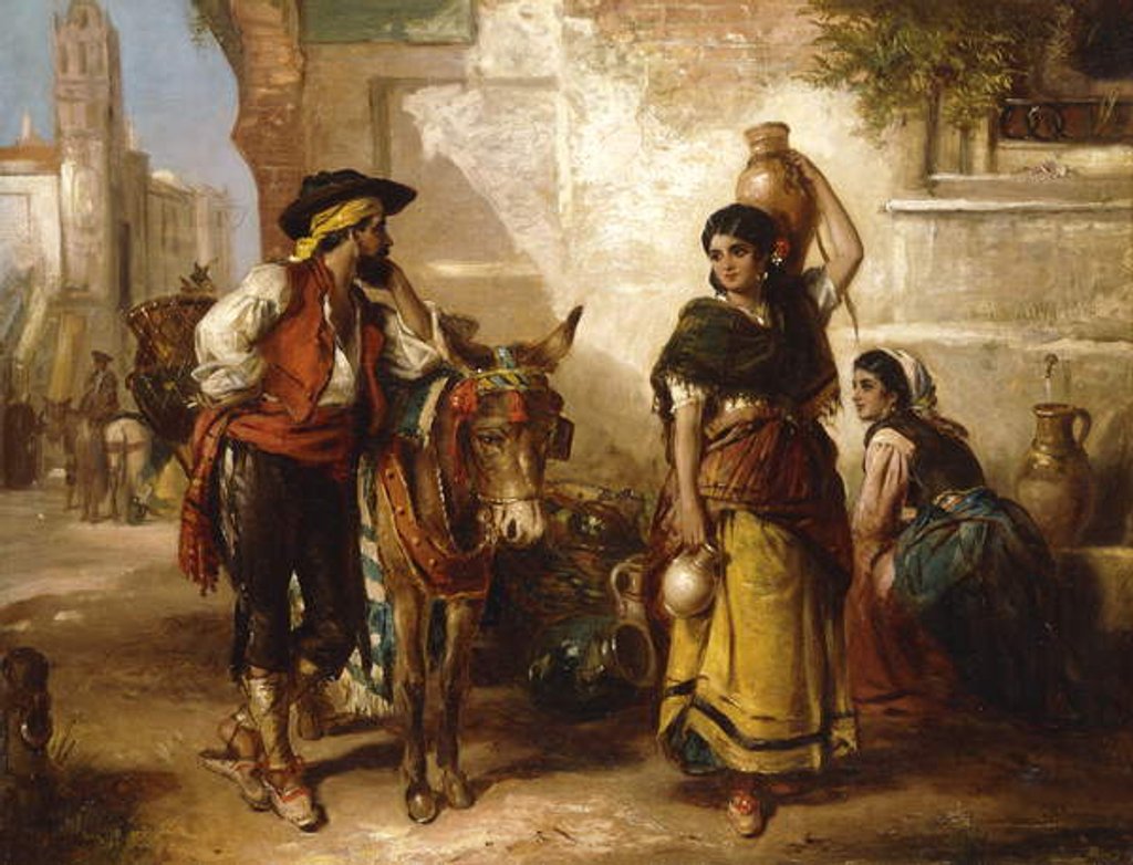 Detail of A Chat at the Fountain, Seville by Thomas Kent Pelham