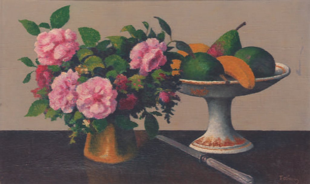 Detail of Still Life with Flowers and Fruit by Felix Elie Tobeen