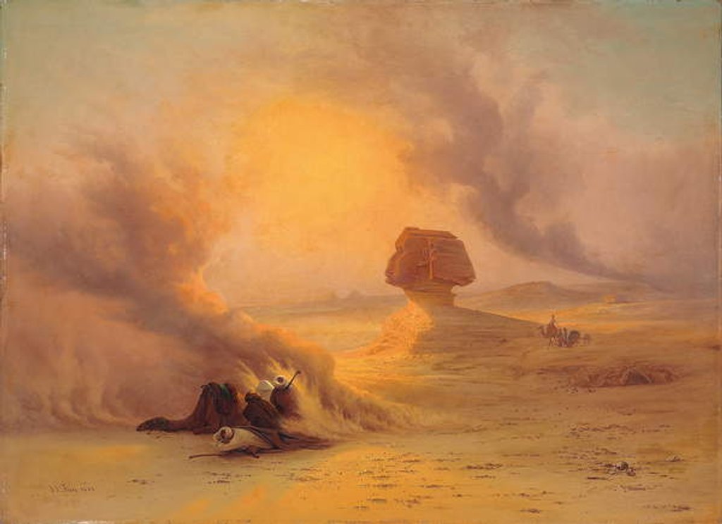Detail of A Caravan caught in the Sinum wind near Gizah by Johann Jakob Frey