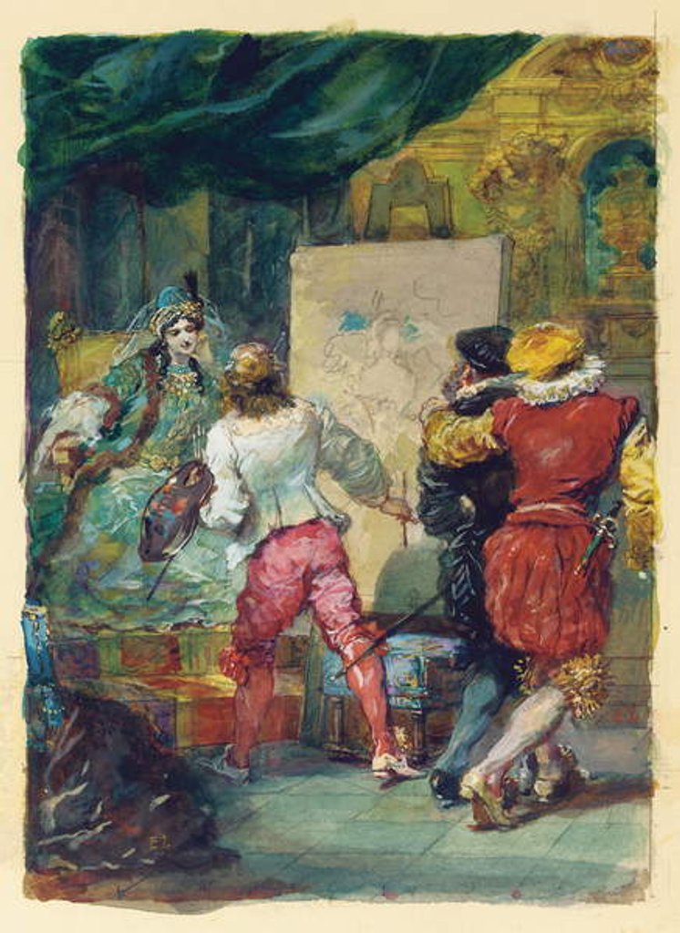 Detail of Moliere's 'Le Sicilien our l'Amour Peintre', Lemoisne, no.1357 by Eugene-Louis Lami