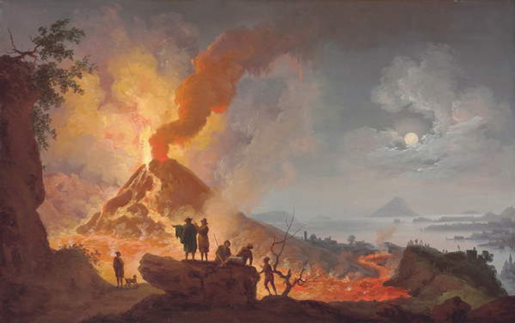 Detail of Mount Vesuvius erupting by night by Pierre Jacques Volaire