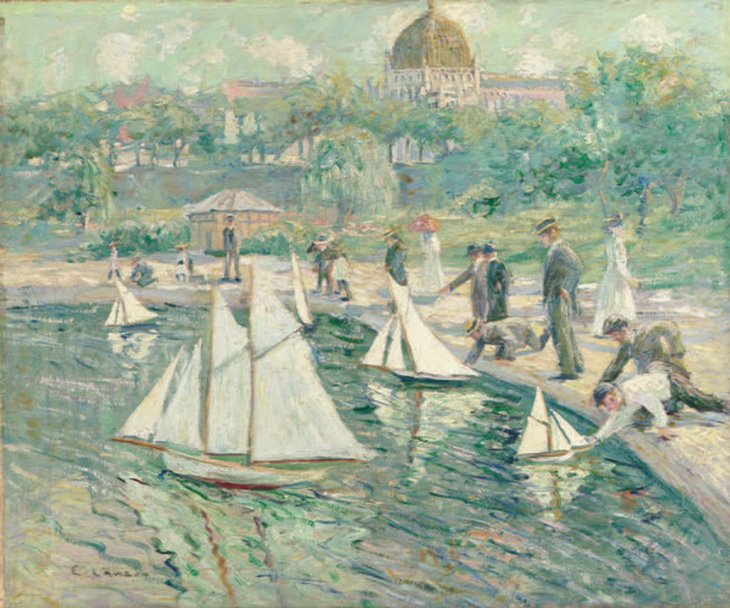 Detail of Model Sailboat Pond, Central Park, New York by Ernest Lawson
