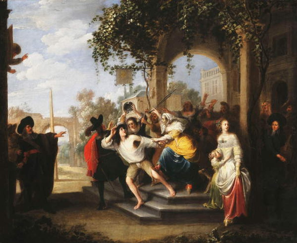 Detail of The Parable of the Prodigal Son - The Prodigal Son chased away by the Harlots by Hieronymus Janssens