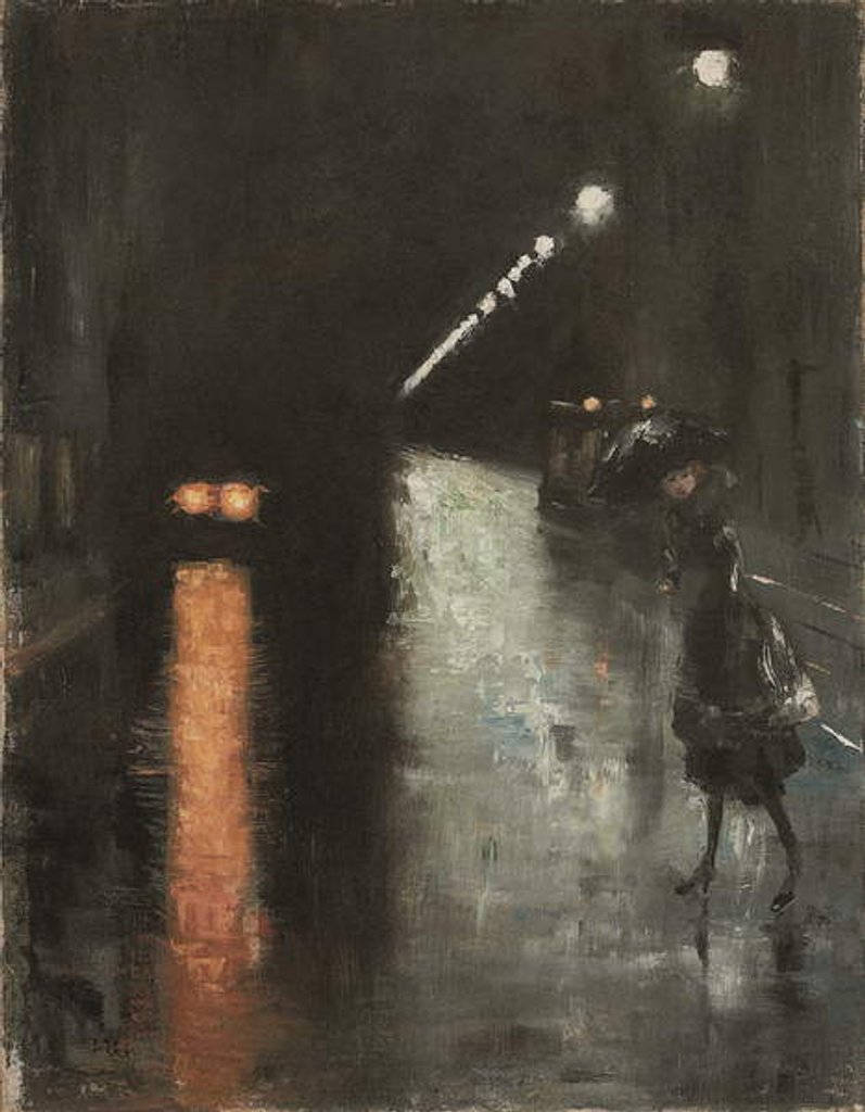 Detail of Street scene in Berlin at night, c.1920 by Lesser Ury