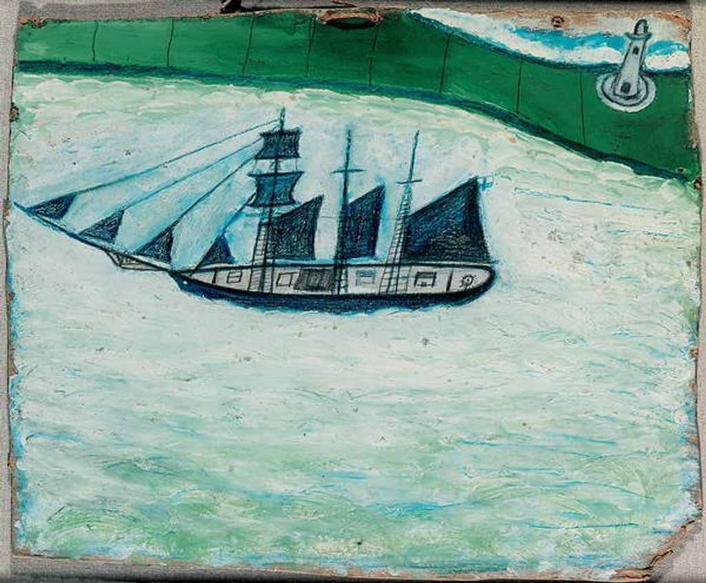 Detail of Ship and lighthouse, c.1925 by Alfred Wallis