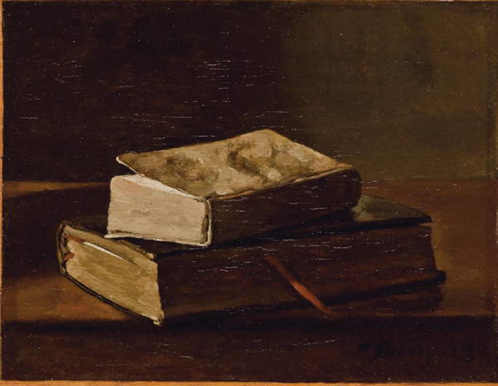 Detail of Still life with two books, 1858 by Francois Bonvin