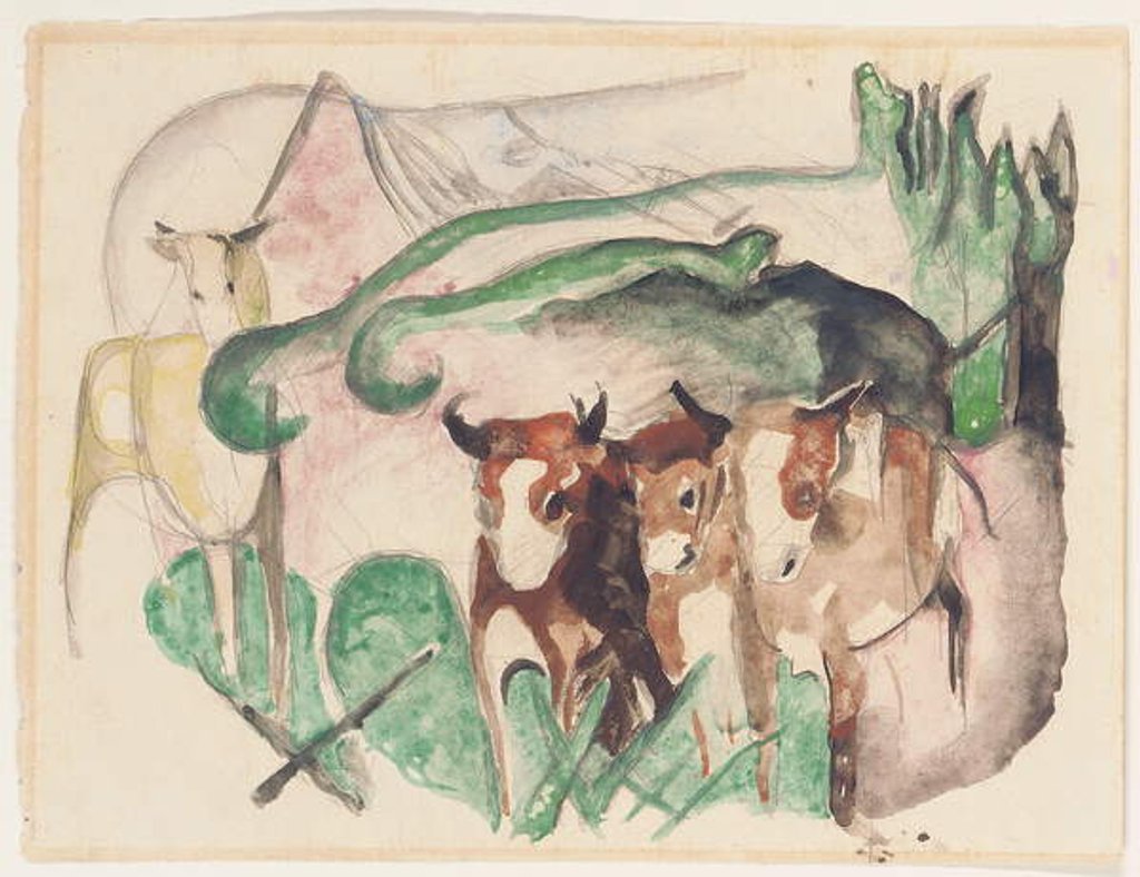 Detail of Animals in a landscape, 1913 by Franz Marc
