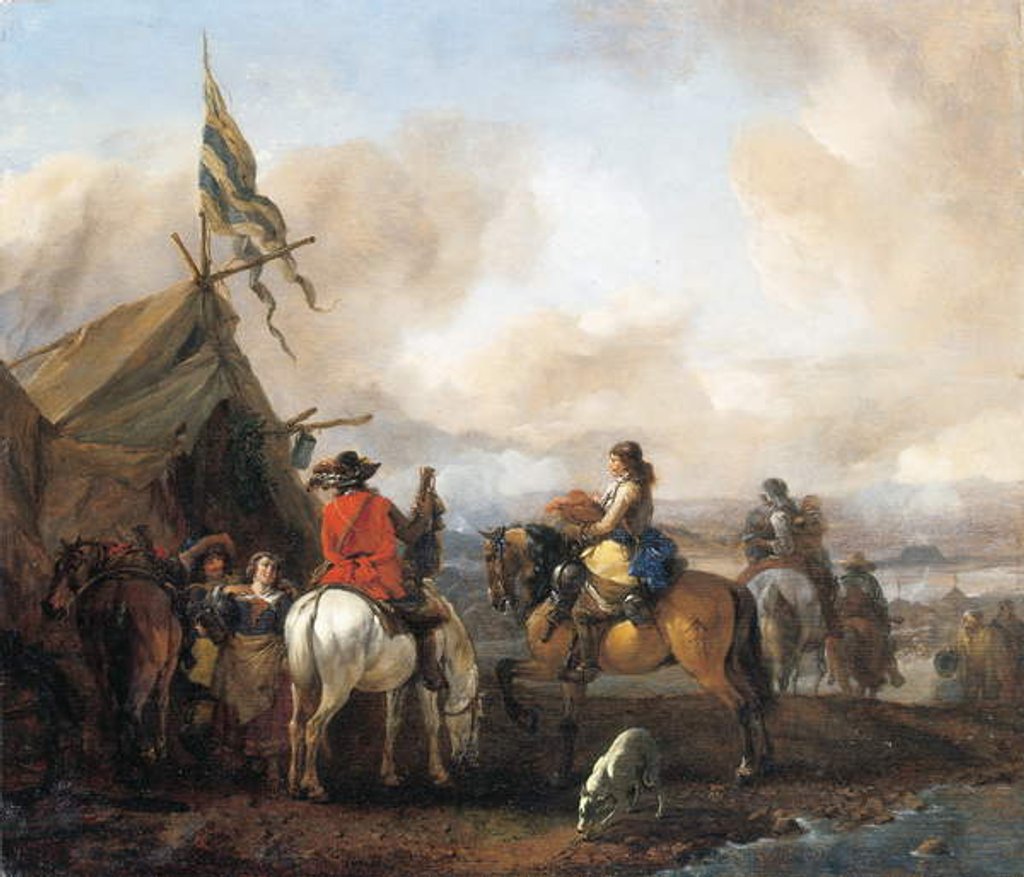 Detail of A military encampment with cavaliers by Philips Wouwermans or Wouwerman
