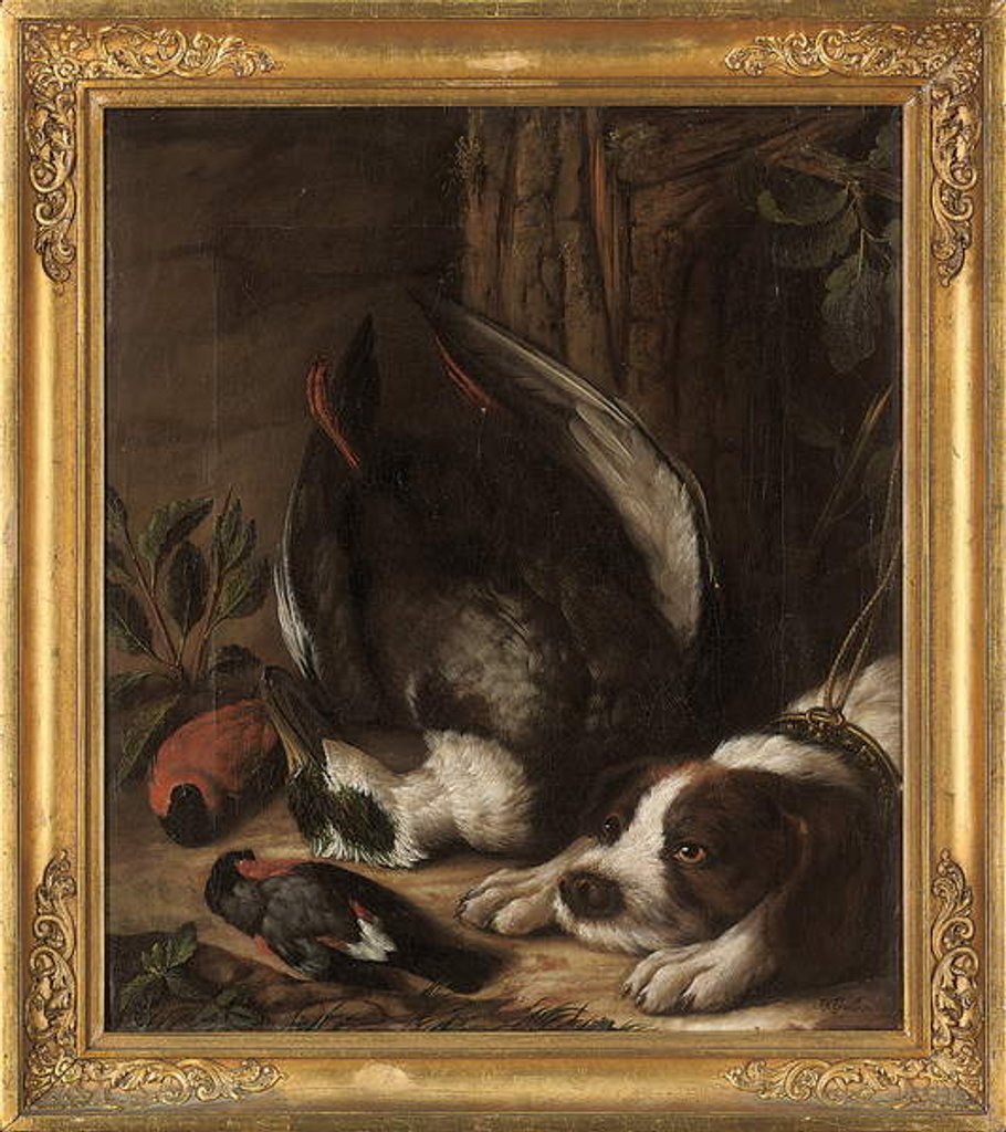 Detail of A hunting dog and his prey, 1768 by Johann Friedrich von Grooth