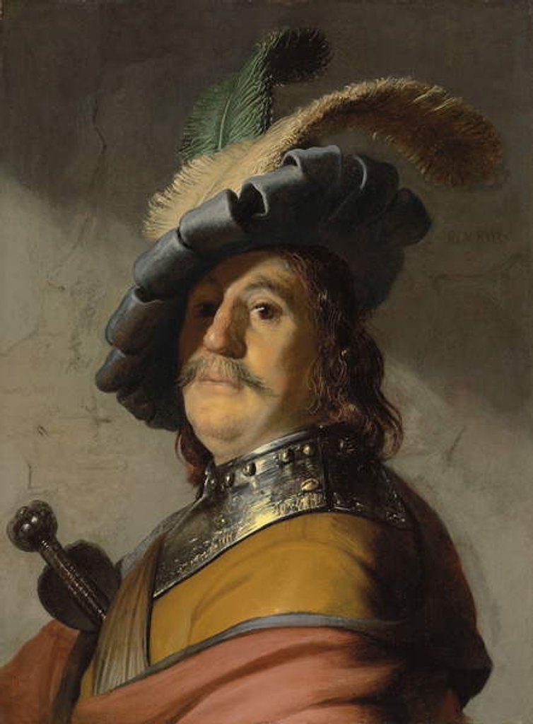 Detail of A man in a gorget and cap by Rembrandt Harmensz. van Rijn