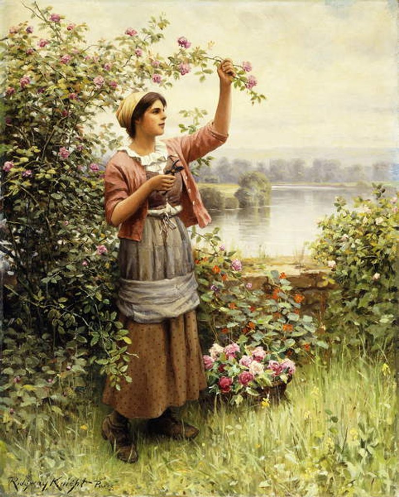 Detail of Cutting Roses Along the Seine by Daniel Ridgway Knight