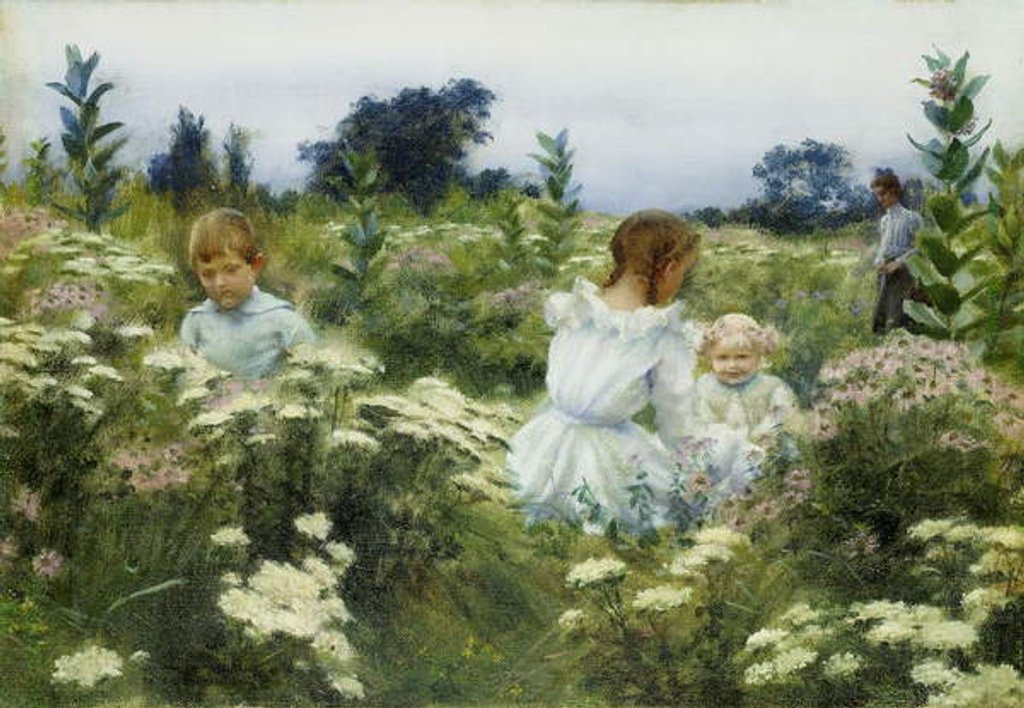 Detail of Among the Wildflowers, by Charles Courtney Curran