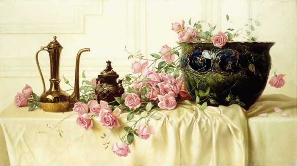 Detail of Pink Roses by Paul Alfred de Curzon
