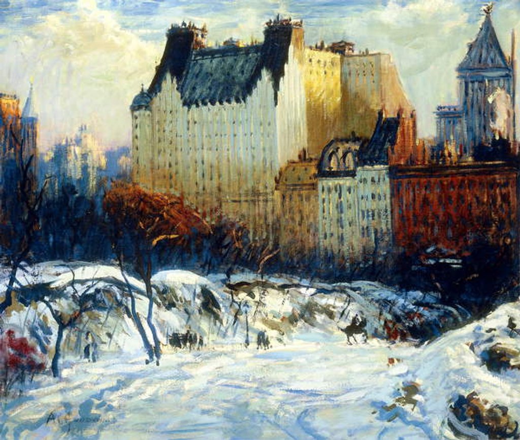 Detail of A View of the Plaza from Central Park by Arthur Clifton Goodwin