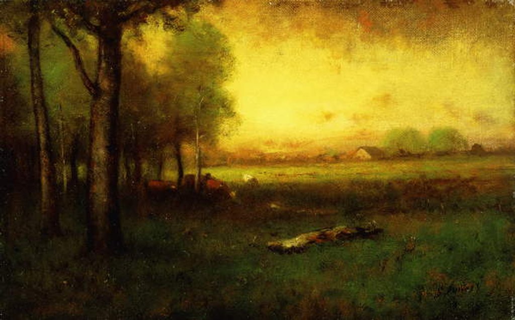 Detail of Cows Grazing at Sunset by George Snr. Inness