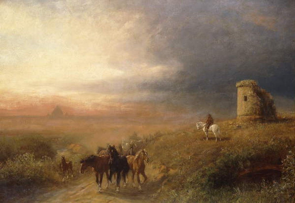 Detail of Sunset in Campagna; Abendstimmung in der Campagna by Albert Arnz