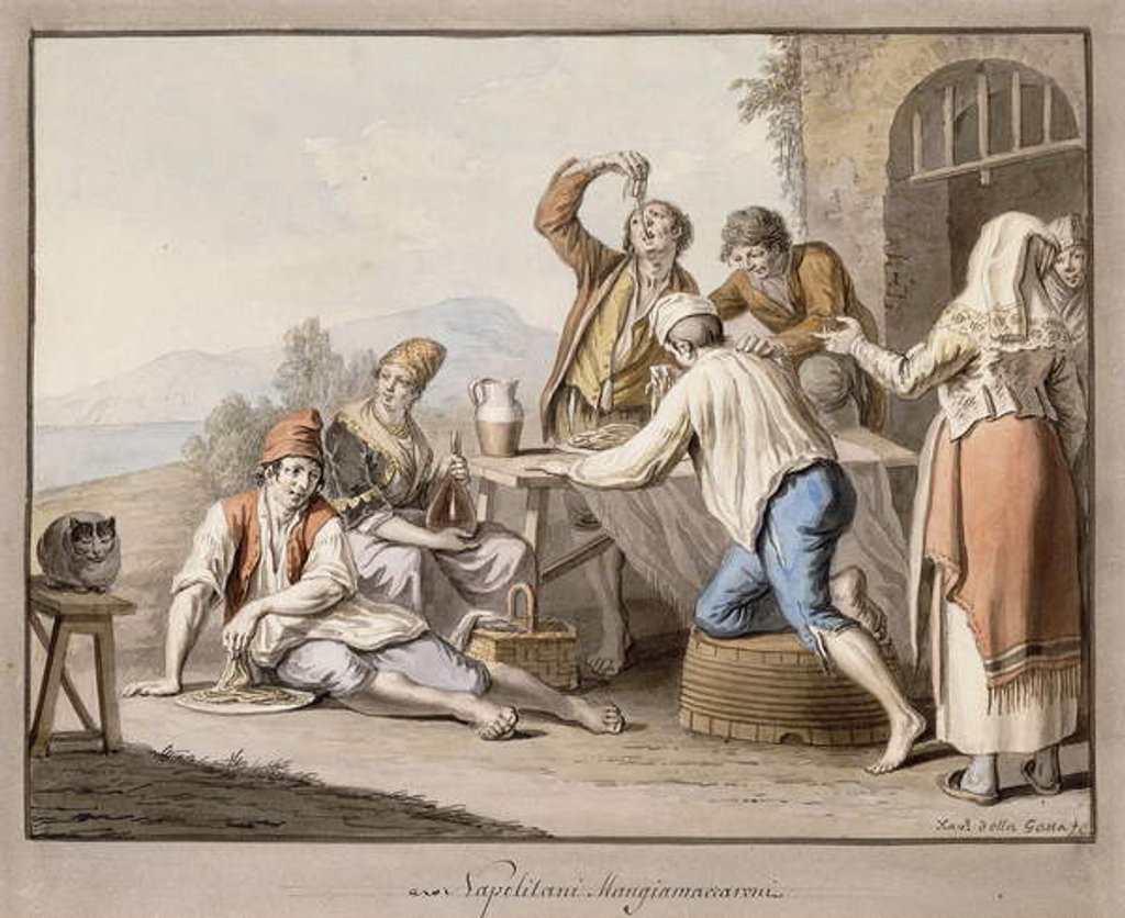 Detail of Neopolitans Eating Macaroni; Napolitani Mangia maccaroni by Saviero Xavier della Gatta