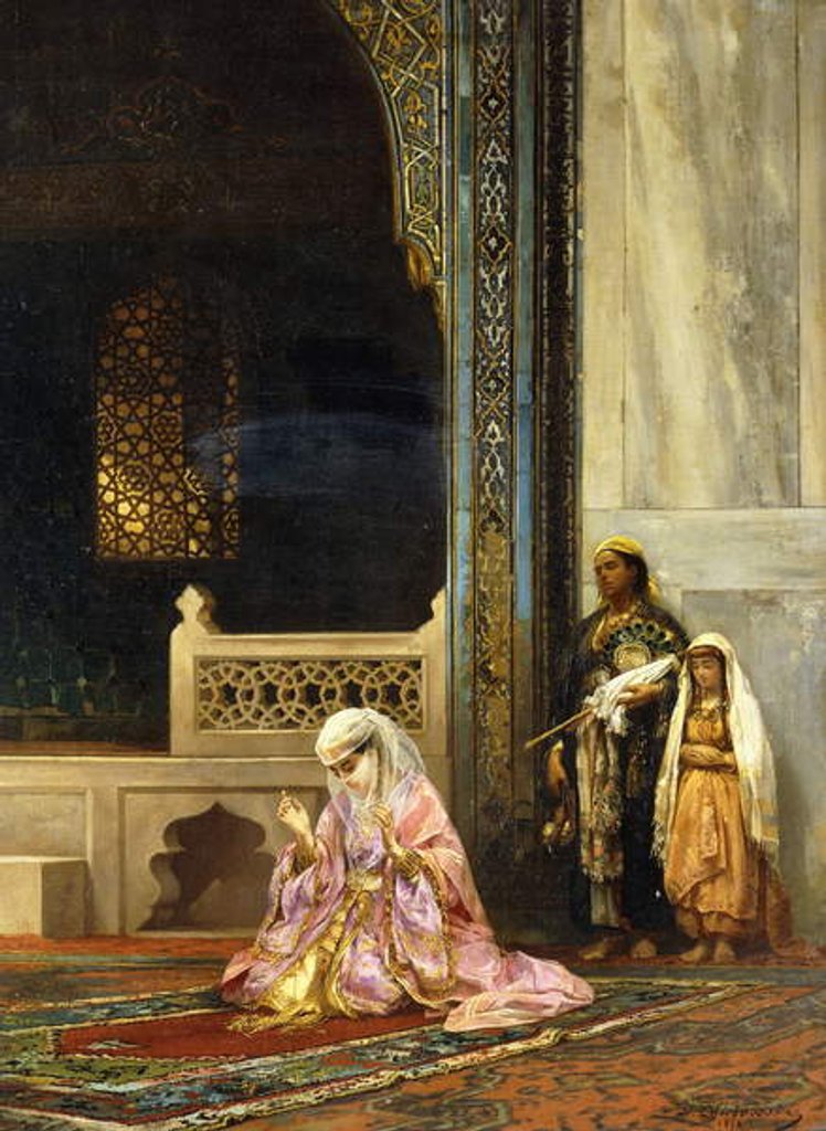 Detail of A Turkish Lady Praying in the Green Mosque, Bursa, 1878 by Stanislaus von Chlebowski