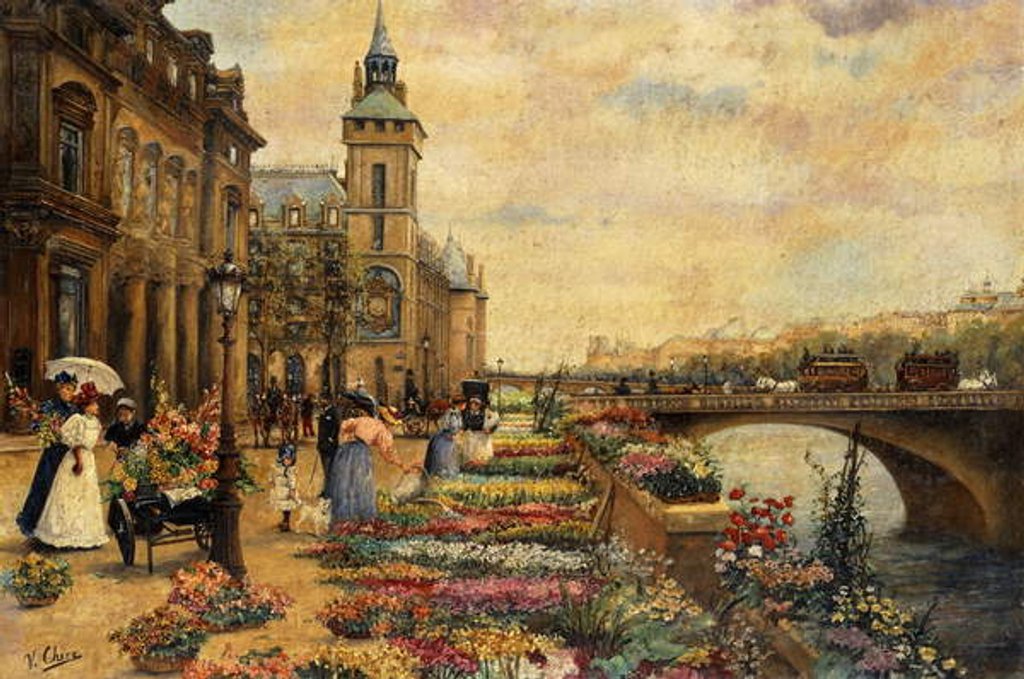 Detail of A Flower Market on the Seine by Ulpiano Checa y Sanz