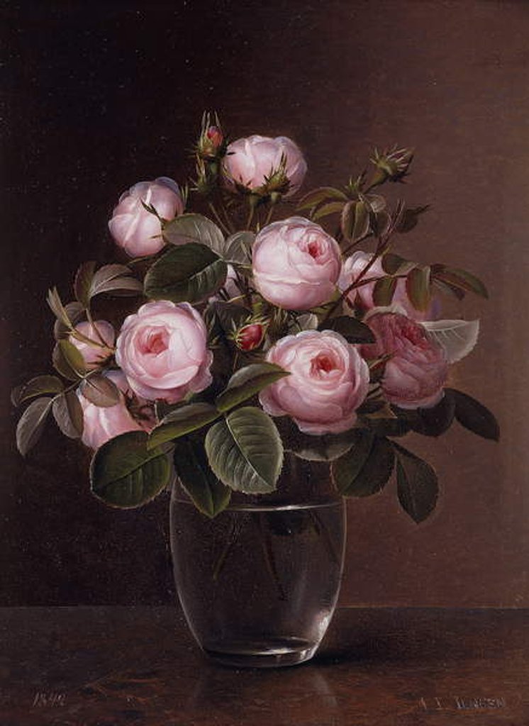 Detail of Roses in a Glass Vase, 1842 by Johan Laurents Jensen