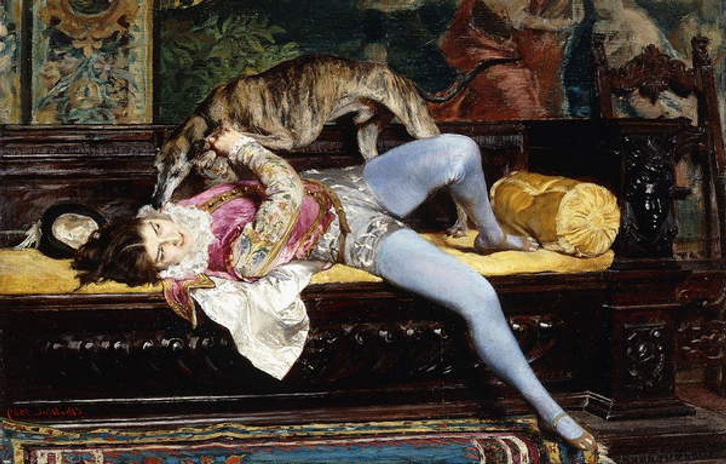 Detail of A Young Page, Playing with a Greyhound by Giovanni Boldini