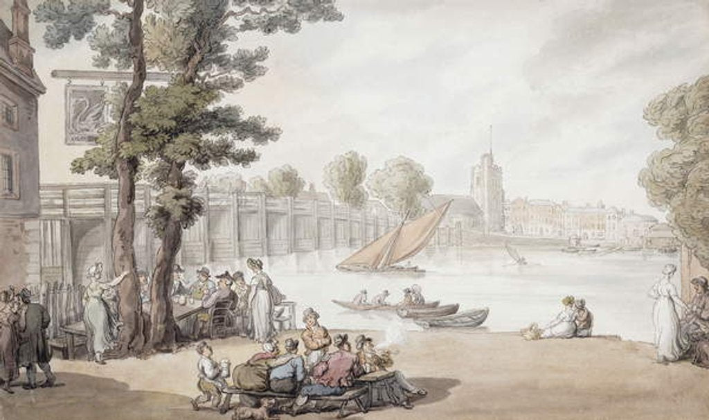 Detail of The Old Swan Inn, with a View of Putney bridge beyond by Thomas Rowlandson