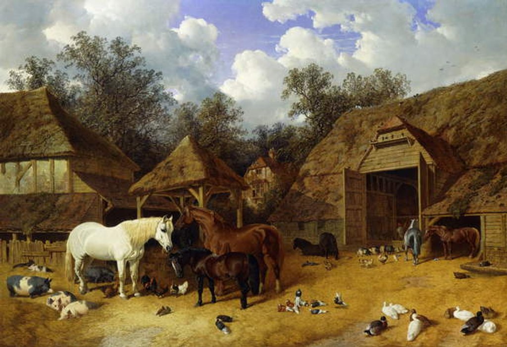Detail of The Artist's Farmyard at Meopham, Kent, with Horses, Shetland Ponies, Pigs, Ducks, Pigeons and Chickens, 1857 by John Frederick Herring Snr