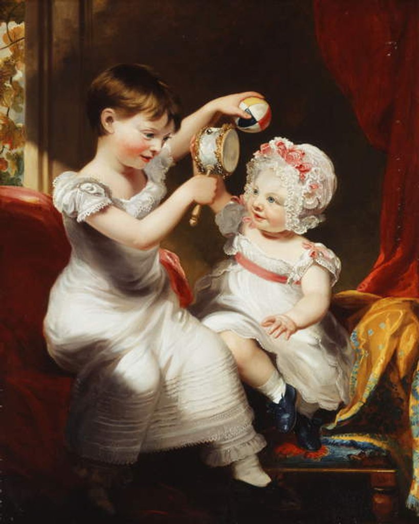 Detail of Two Sisters, seated full-length in an Interior, Playing by Thomas Barber