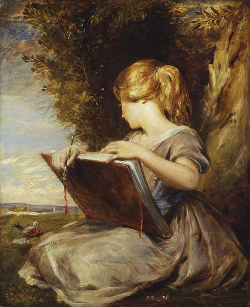 Detail of A Young Girl seated under a Tree with a Sketch Book by George Richmond