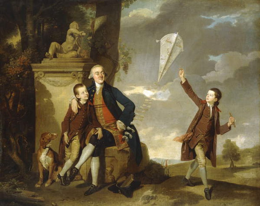 Detail of Group Portrait of George Fitzgerald with his Sons George, seen flying a Kite, and Charles by Johann Zoffany