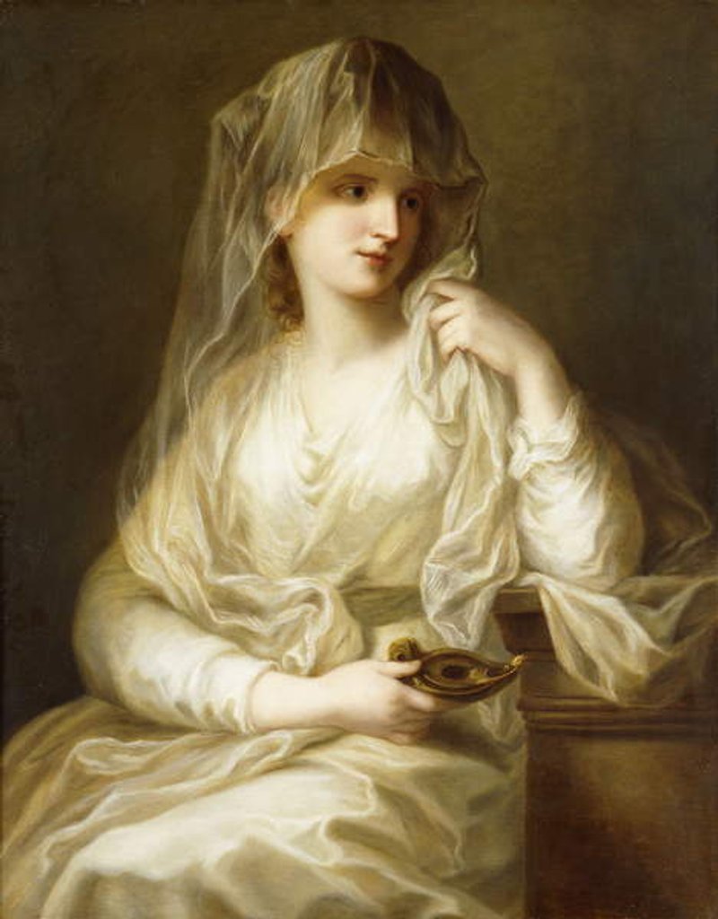 Detail of Tuccia, the Vestial Virgin, three quarter length, holding a lamp by Angelica Kauffman