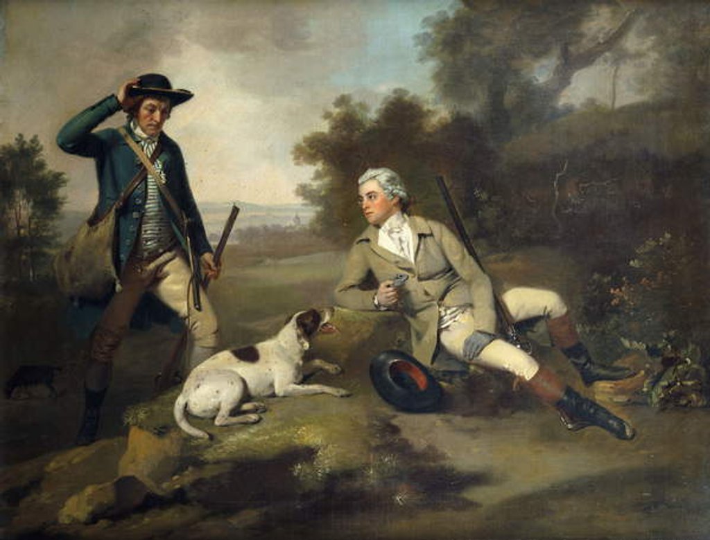 Detail of A Gentleman Reclining with a Gun and Dog and his Gamekeeper Standing Nearby, by Henry Walton