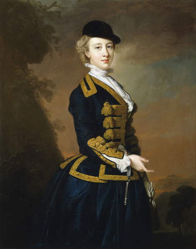 Detail of Portrait of Nancy Fortescue, Wearing a Dark Blue Riding Habit with Gold Frogging and Cap, by Thomas Hudson