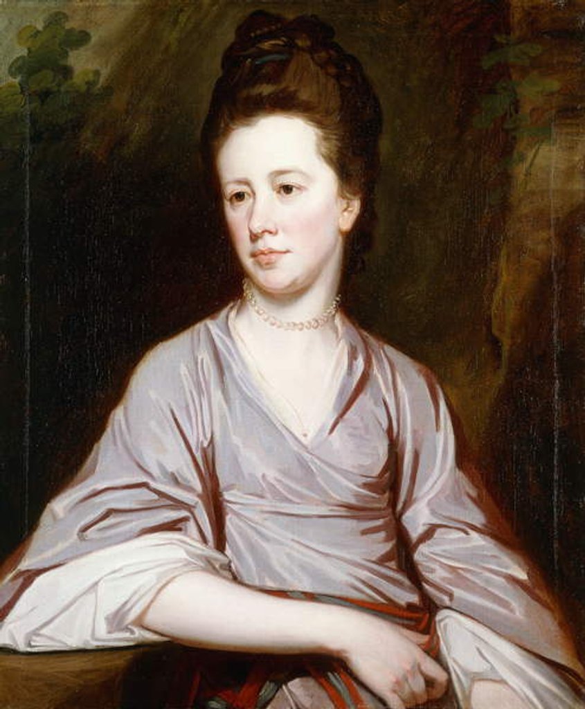 Detail of Portrait of Miss Joan Knatchbull, seated half length Wearing a Mauve Dress and a Pearl Necklace by George Romney