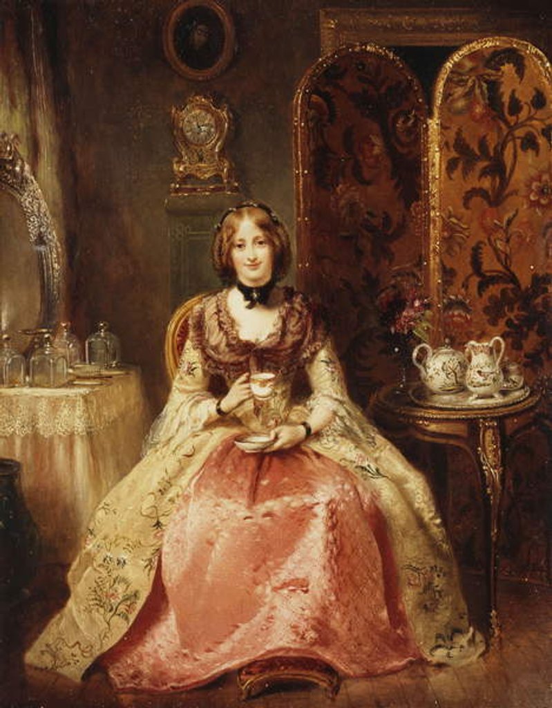 Detail of Portrait of Lady Dorothy Nevill, full-length, seated in a Pink and Gold Embroidered Gown, in her Boudoir, 1855 by Henry Richard Graves