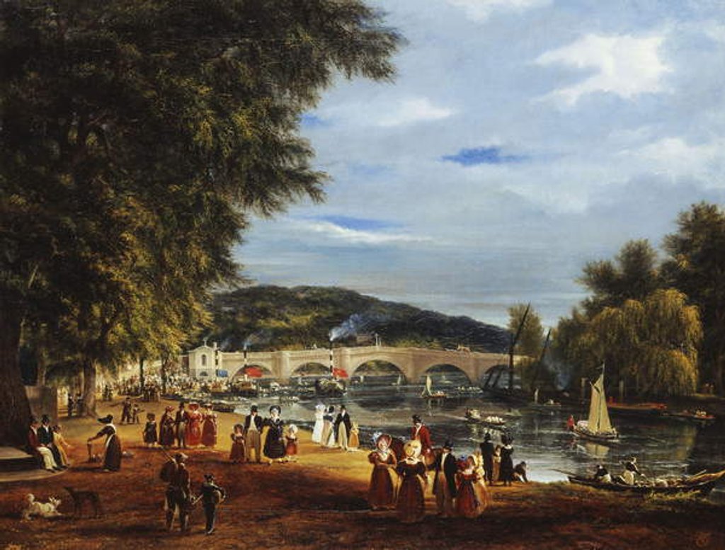 Detail of A View of Richmond Bridge with Boats on the River and Figures Promenading by William Turner