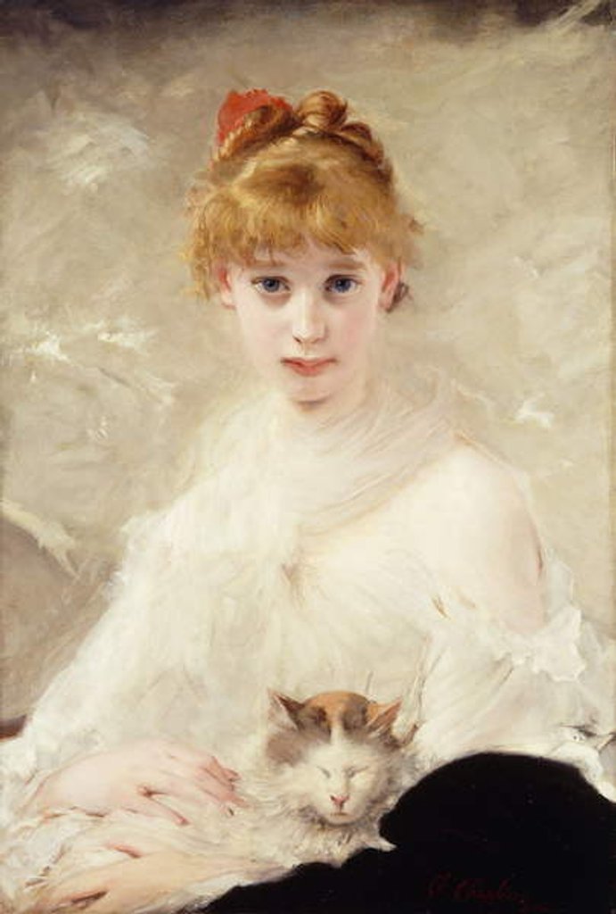 Detail of Young Girl with Cat; La Jeune Fille au Chat by Charles Joshua Chaplin