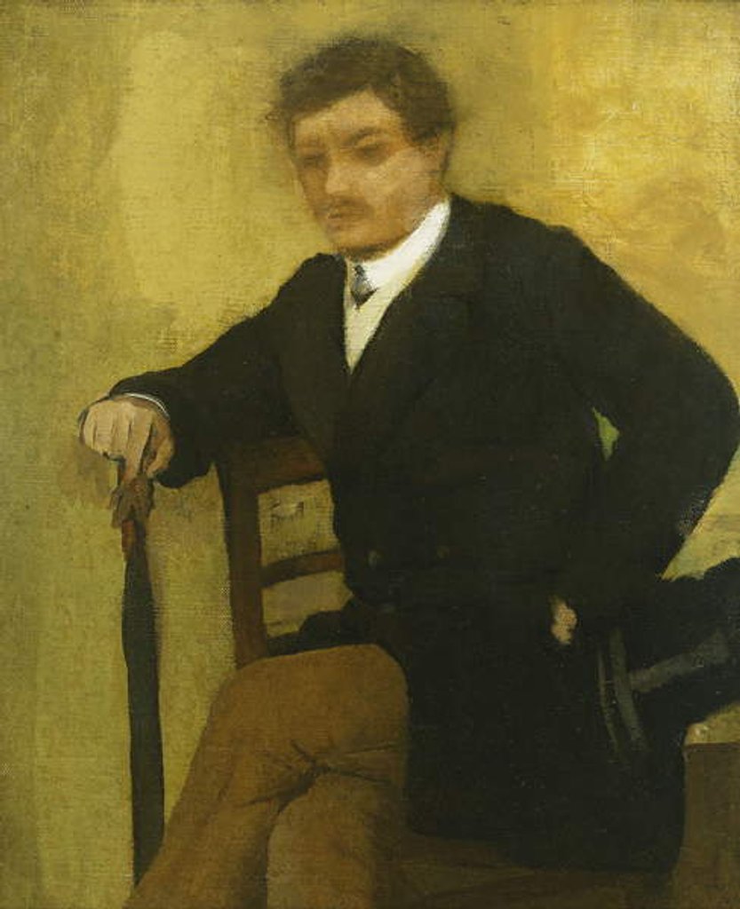 Detail of Young Man sitting with Jacket and Umbrella; Jeune Homme assis a la Jacquette et au Parapluie, c.1864-1868 by Edgar Degas